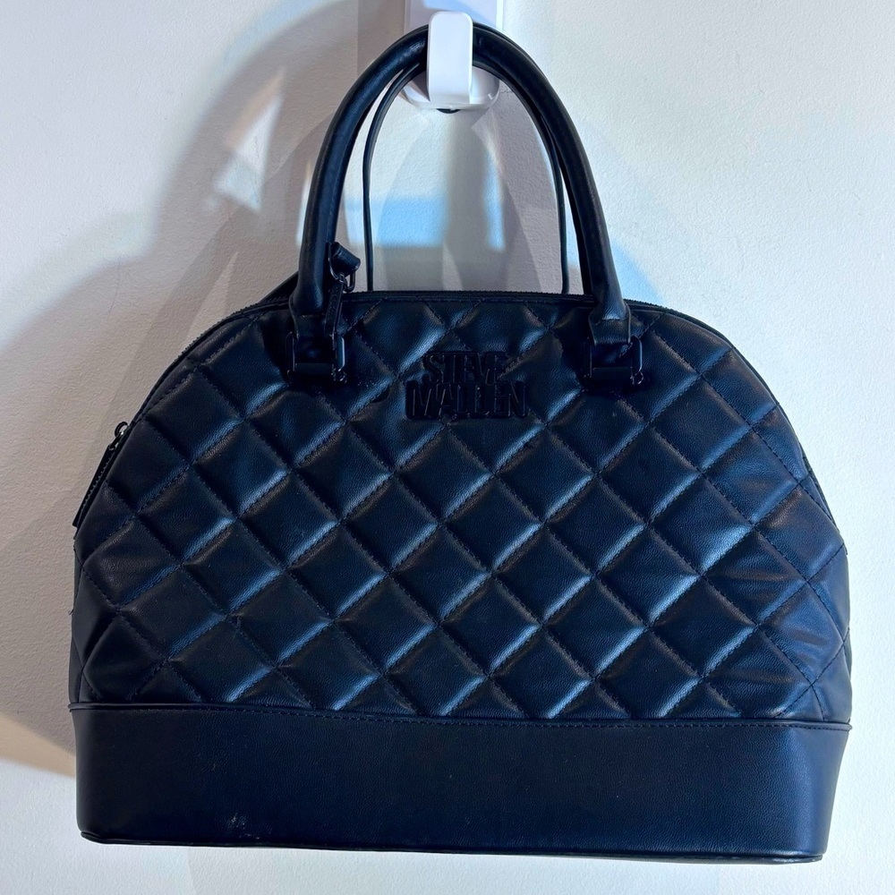 STEVE MADDEN Bowler Quilted Bag Top Handle and Crossbody Strap Vegan Leather